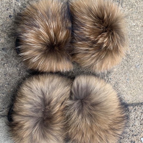 Natural Brown Real Fur Slides 5,6,7,8,9,10,12 - Picture 2 of 3